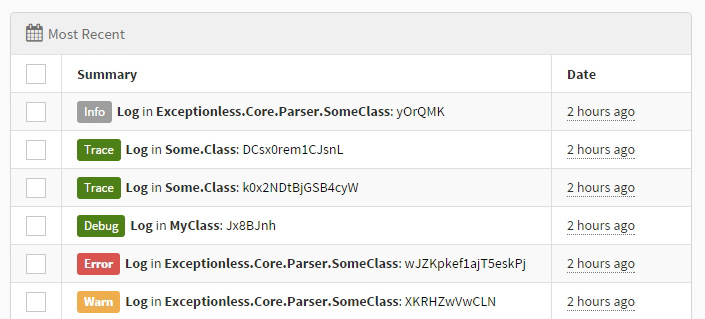 Exceptionless logs tracking