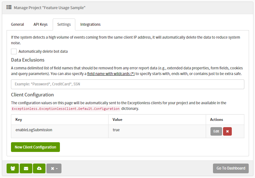 Exceptionless Project Settings