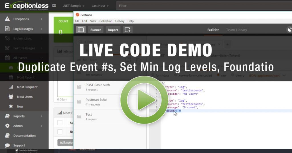 exceptionless duplicate event totals, min log levels, foundatio