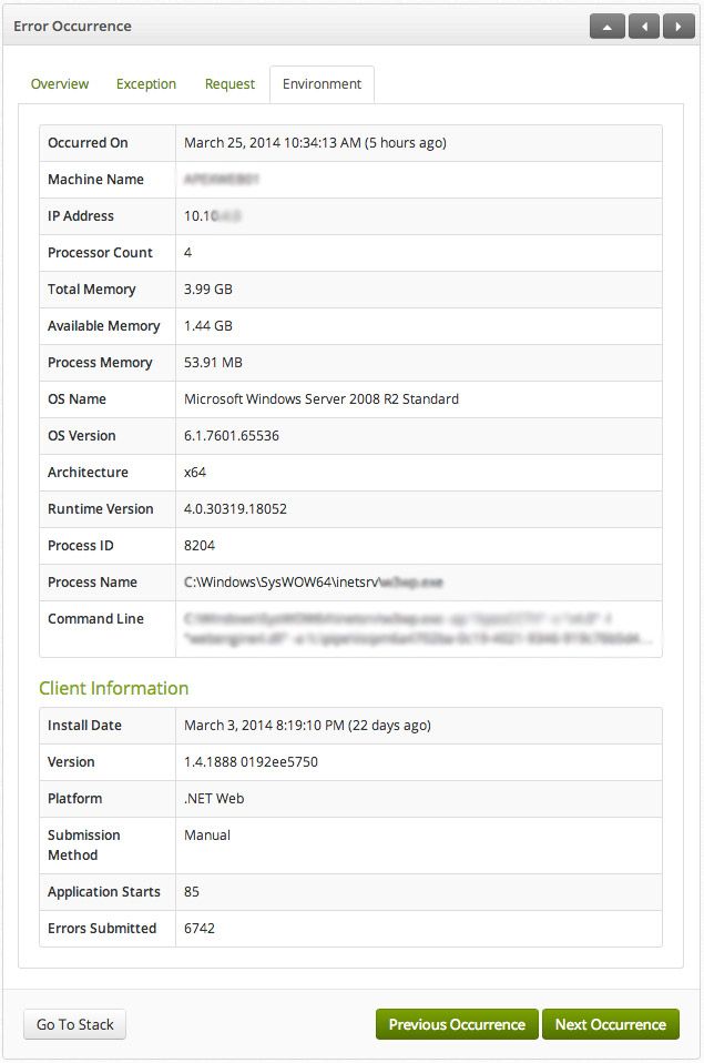 Exceptionless Environment Details