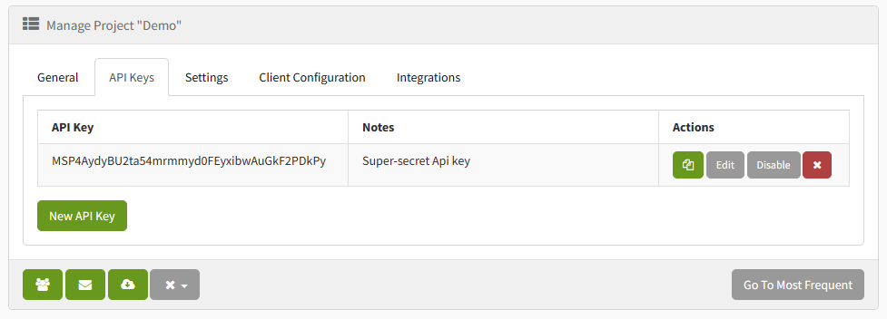 Project Settings Disable API Key