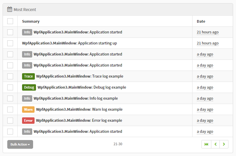 Exceptionless Log Message Preview