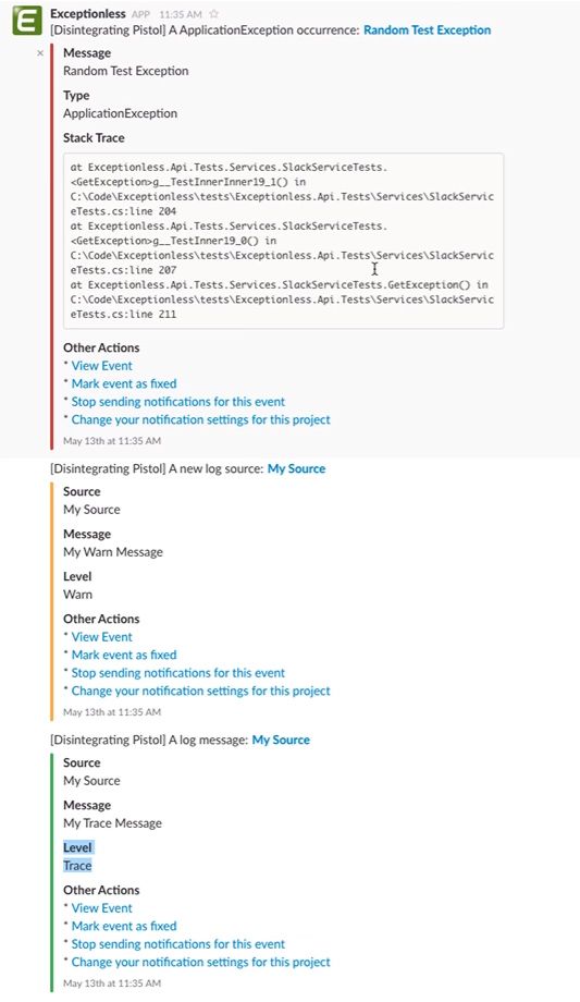Exceptionless Slack notification