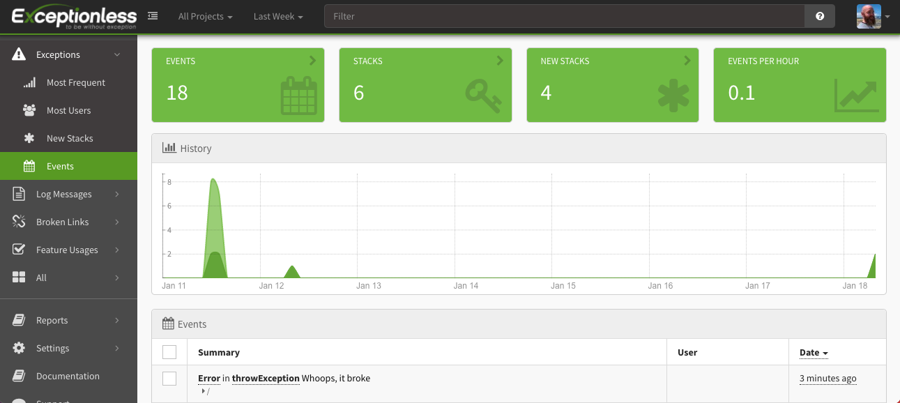 Example exception from React app