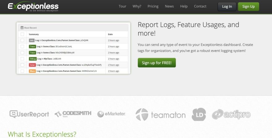 Exceptionless home page