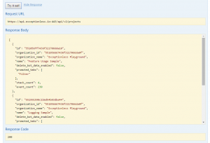 Exceptionless API Get Projects Results